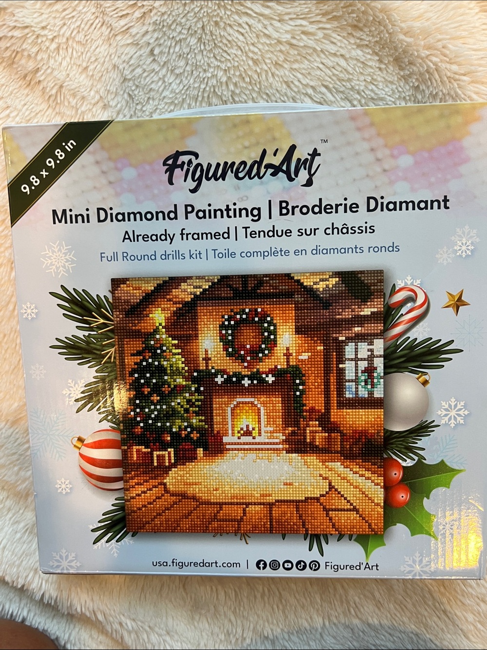 Christmas tree fireplace Mini Diamond Art, Mounted Canvas, Diamond Painting, New